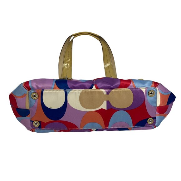COACH Soho F13798 Scarf Print Logo Sateen Patent Leather Trim + Tag Shoulder Bag - Picture 3 of 11
